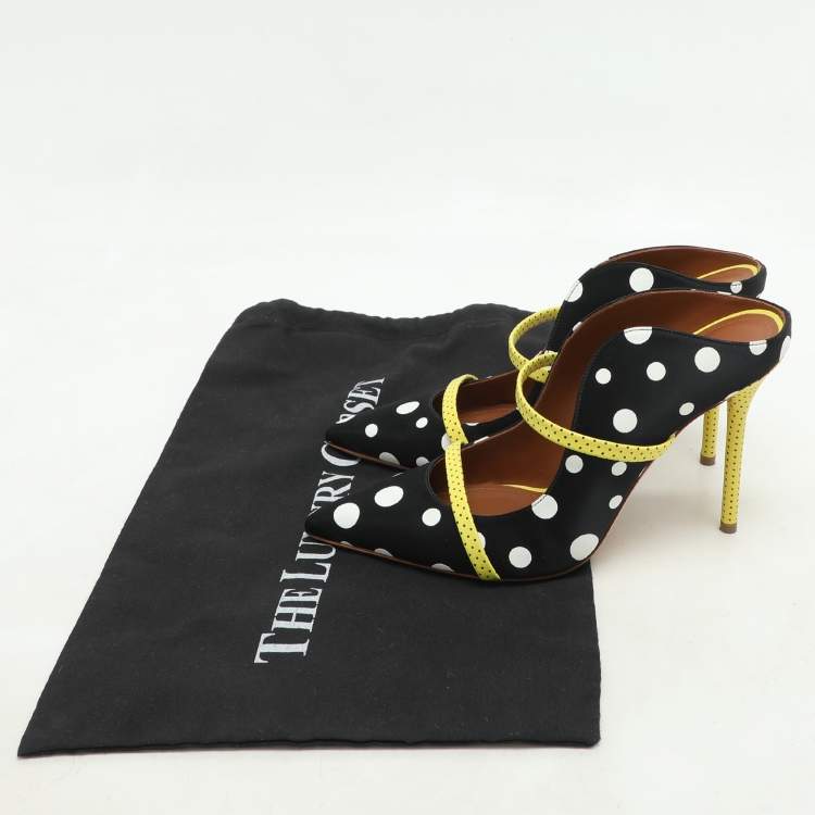 Pre Owned Malone Souliers x Emanuel Ungaro Black Polka Dots Nylon Maureen Pointed Toe Mules Size 38