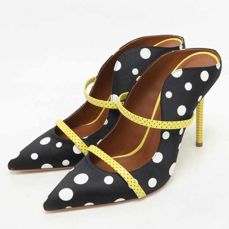 Pre Owned Malone Souliers x Emanuel Ungaro Black Polka Dots Nylon Maureen Pointed Toe Mules Size 38