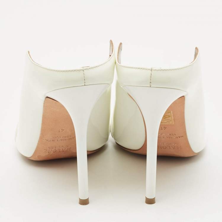 Pre Owned Malone Souliers White Patent Leather Constance Pointed Toe Mules Size 41
