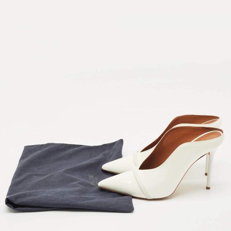 Pre Owned Malone Souliers White Patent Leather Constance Pointed Toe Mules Size 41