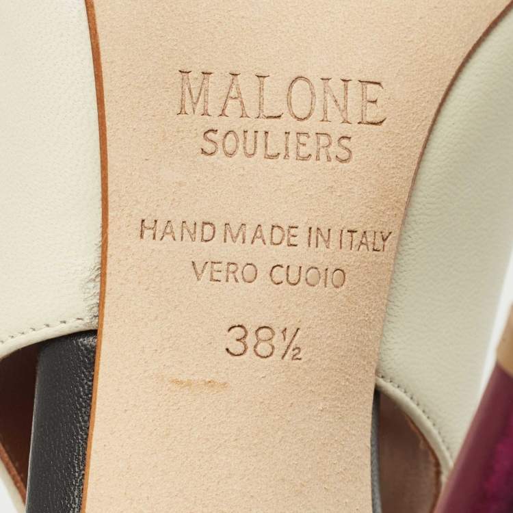 Pre Owned Malone Souliers Off White/Purple Leather Montana Lace Up Pumps Size 38.5