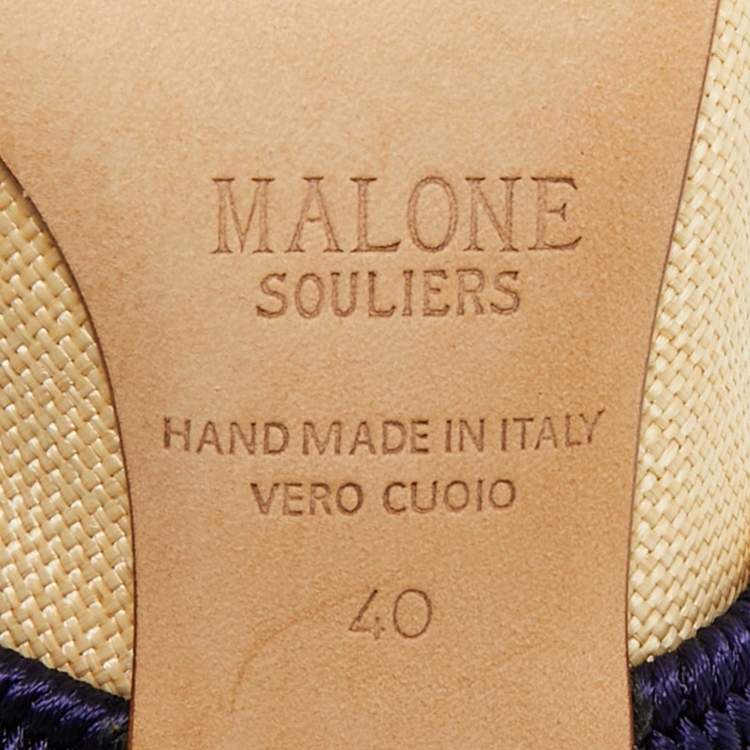 Pre Owned Malone Souliers Beige/Navy Blue Raffia and Cord Mara Pointed Toe Mules Size 40