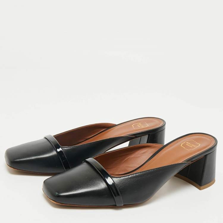 Pre Owned Malone Souliers Black Leather Square Toe Mules Size 35