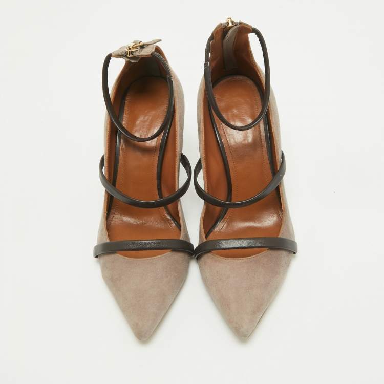 Pre Owned Malone Souliers Brown Suede Robyn Ankle Strap Pumps Size 36