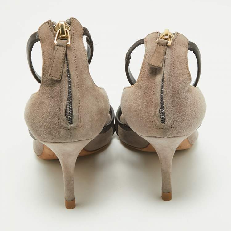 Pre Owned Malone Souliers Brown Suede Robyn Ankle Strap Pumps Size 36