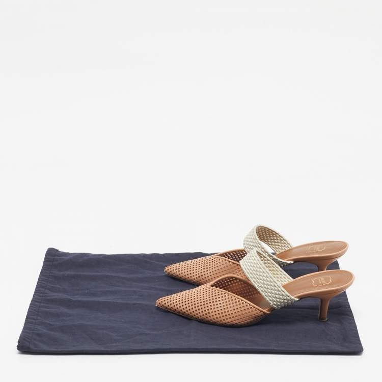 Pre Owned Malone Souliers Beige/Cream Fabric and Leather Maisie Mules Size 35