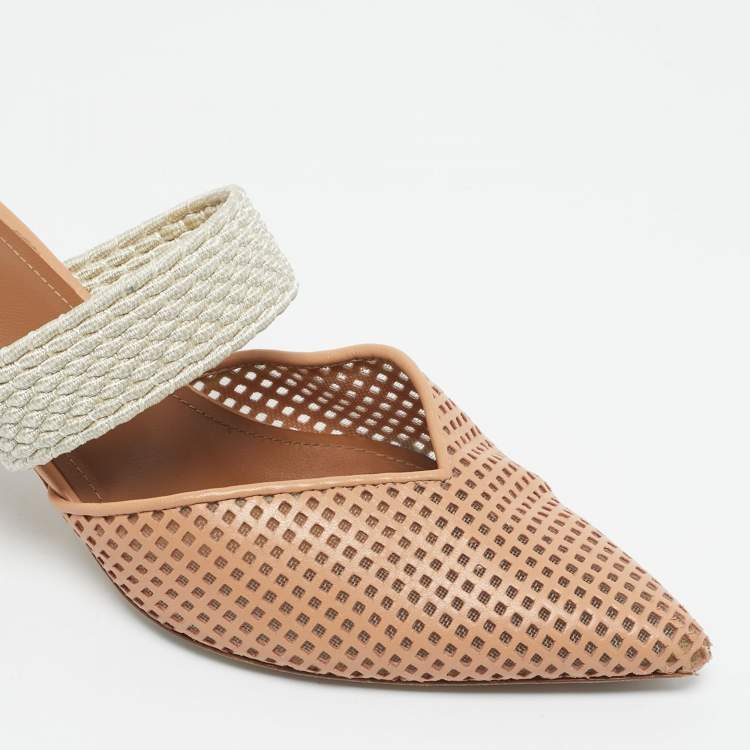 Pre Owned Malone Souliers Beige/Cream Fabric and Leather Maisie Mules Size 35