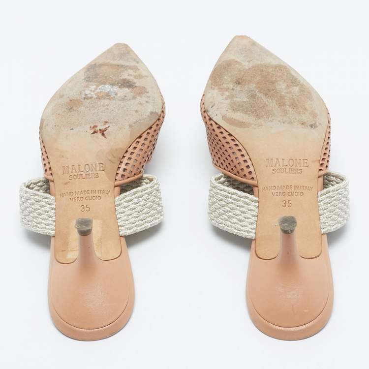 Pre Owned Malone Souliers Beige/Cream Fabric and Leather Maisie Mules Size 35