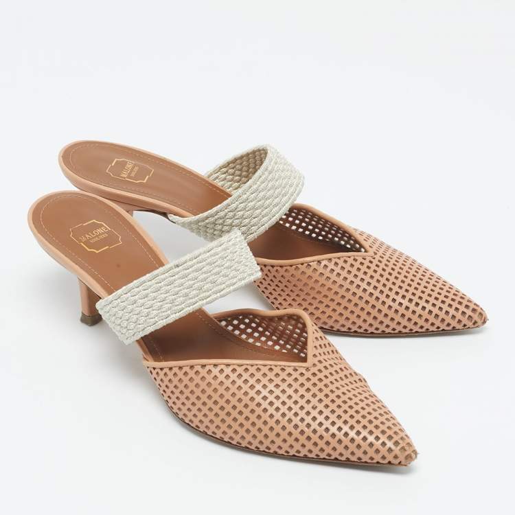 Pre Owned Malone Souliers Beige/Cream Fabric and Leather Maisie Mules Size 35