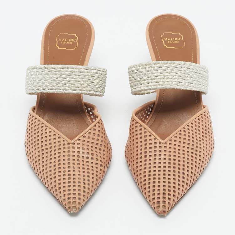 Pre Owned Malone Souliers Beige/Cream Fabric and Leather Maisie Mules Size 35