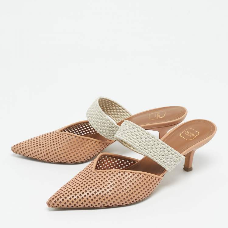 Pre Owned Malone Souliers Beige/Cream Fabric and Leather Maisie Mules Size 35