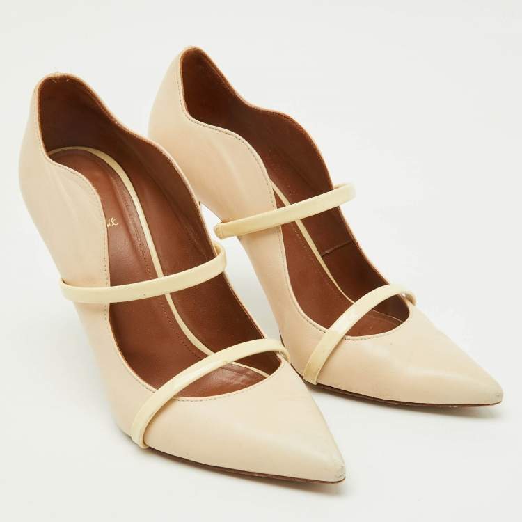 Pre Owned Malone Souliers Cream Leather Maureen Pointed Toe Pumps Size 39.5