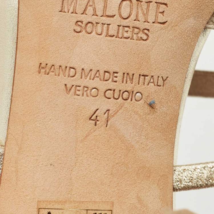 Pre Owned Malone Souliers Gold Leather and Woven Fabric Marla Mules Size 41