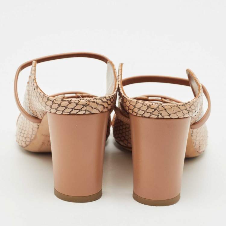Pre Owned Malone Souliers Beige Watersnake Leather Norah Heel Mules Size 37.5