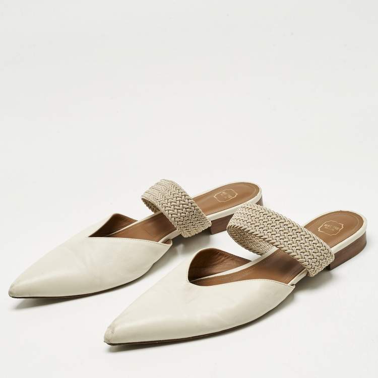 Pre Owned Malone Souliers Cream Leather and Elastic Maisie Mules Size 42 