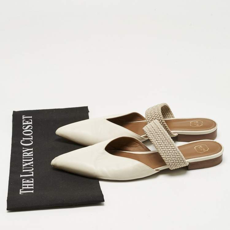 Pre Owned Malone Souliers Cream Leather and Elastic Maisie Mules Size 42 