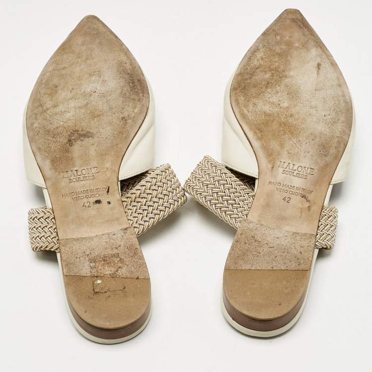 Pre Owned Malone Souliers Cream Leather and Elastic Maisie Mules Size 42 