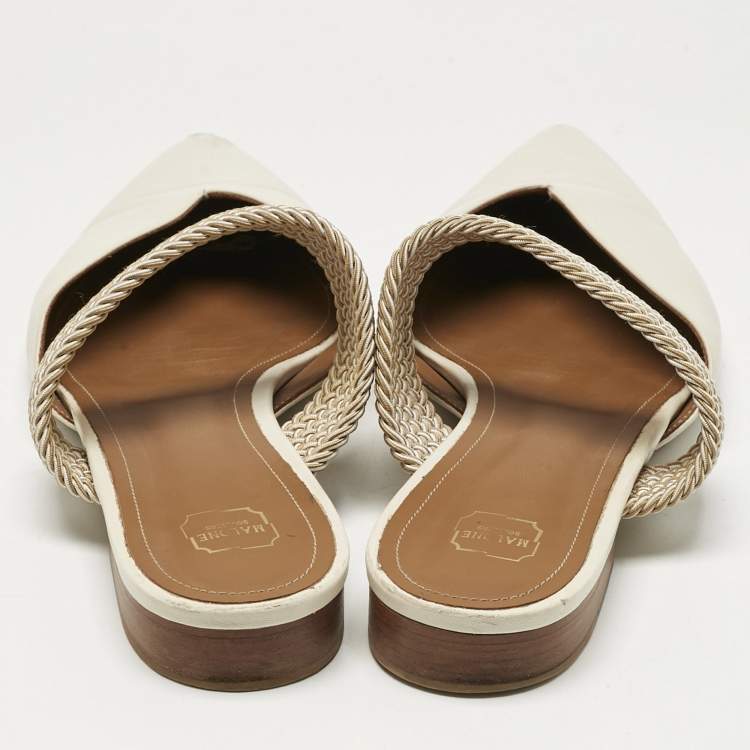 Pre Owned Malone Souliers Cream Leather and Elastic Maisie Mules Size 42 