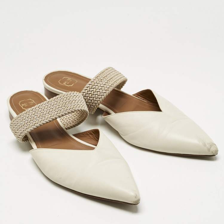 Pre Owned Malone Souliers Cream Leather and Elastic Maisie Mules Size 42 