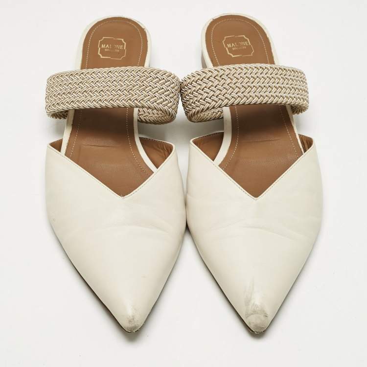 Pre Owned Malone Souliers Cream Leather and Elastic Maisie Mules Size 42 