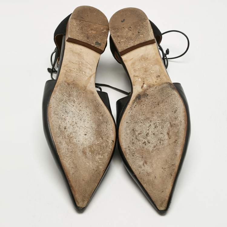 Pre Owned Malone Souliers Black Leather Montana Lace Up Pointed Toe Flats Size 41