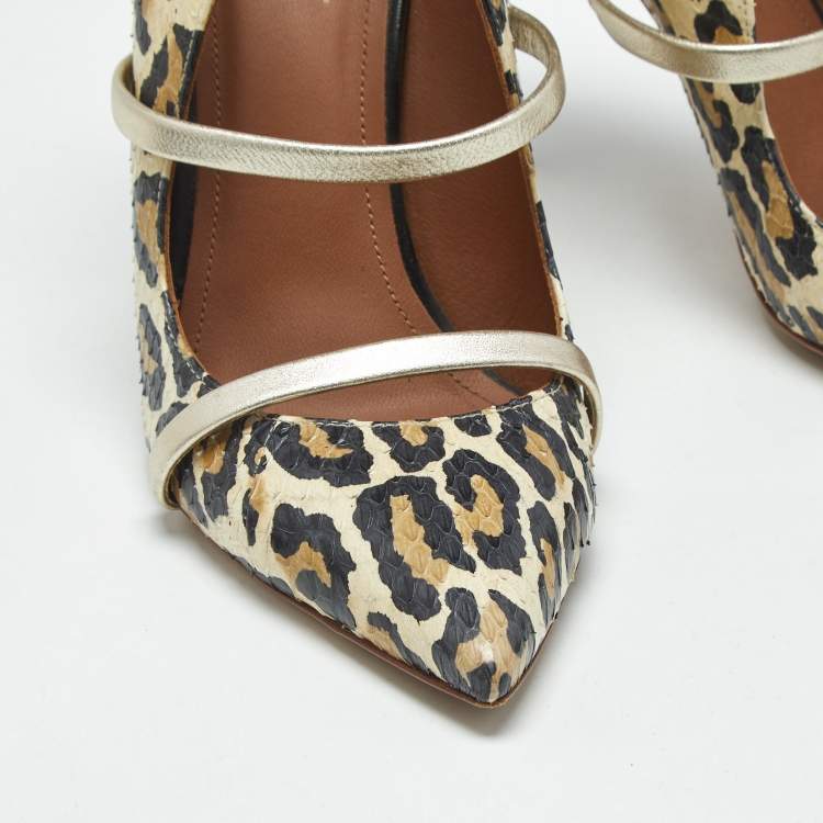 Pre Owned Malone Souliers Multicolor Snakeskin and Leather Maureen Mules Size 38.5