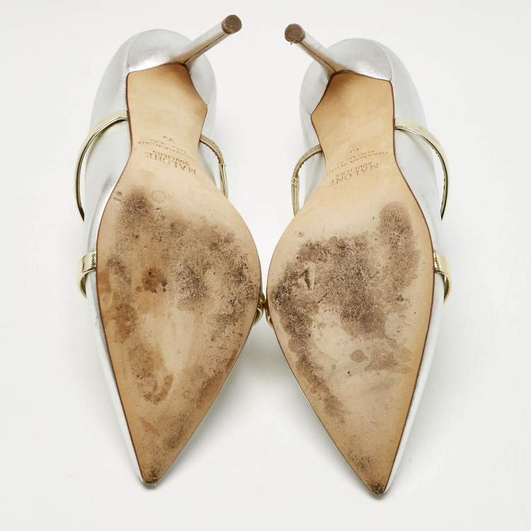 Pre Owned Malone Souliers Gold/Silver Leather Maureen Pumps Size 39
