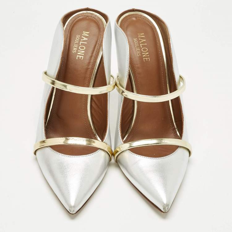 Pre Owned Malone Souliers Gold/Silver Leather Maureen Pumps Size 39