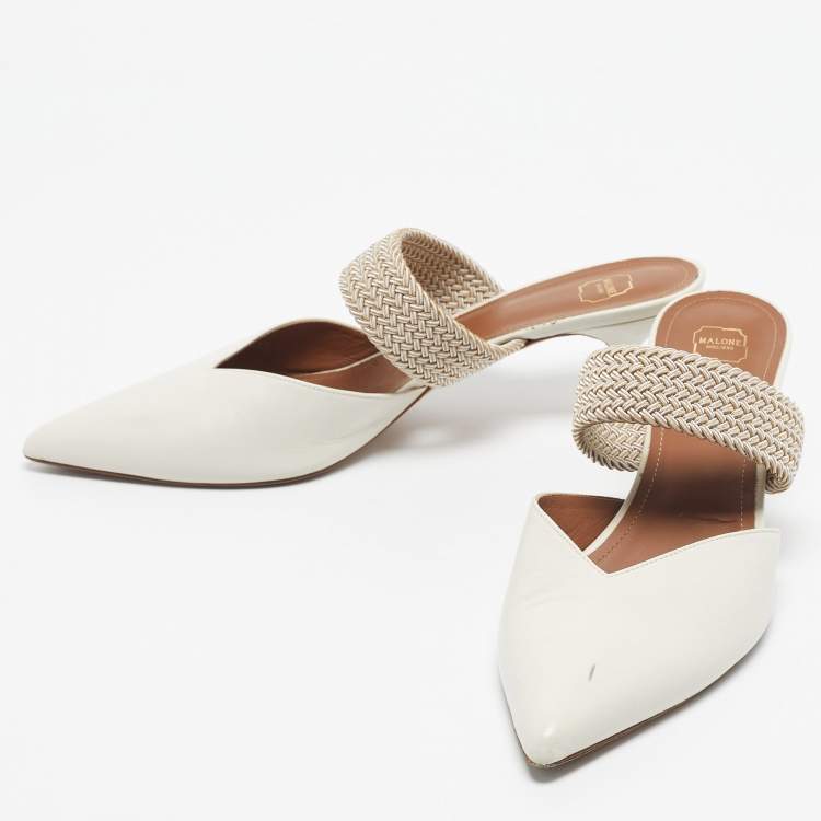 Pre Owned Malone Souliers Cream Raffia and Leather Maisie Mules Size 42