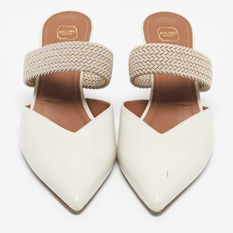 Pre Owned Malone Souliers Cream Raffia and Leather Maisie Mules Size 42