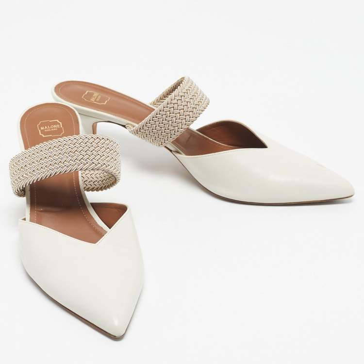 Pre Owned Malone Souliers Cream Raffia and Leather Maisie Mules Size 42