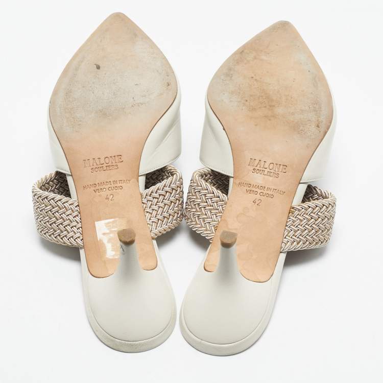 Pre Owned Malone Souliers Cream Raffia and Leather Maisie Mules Size 42
