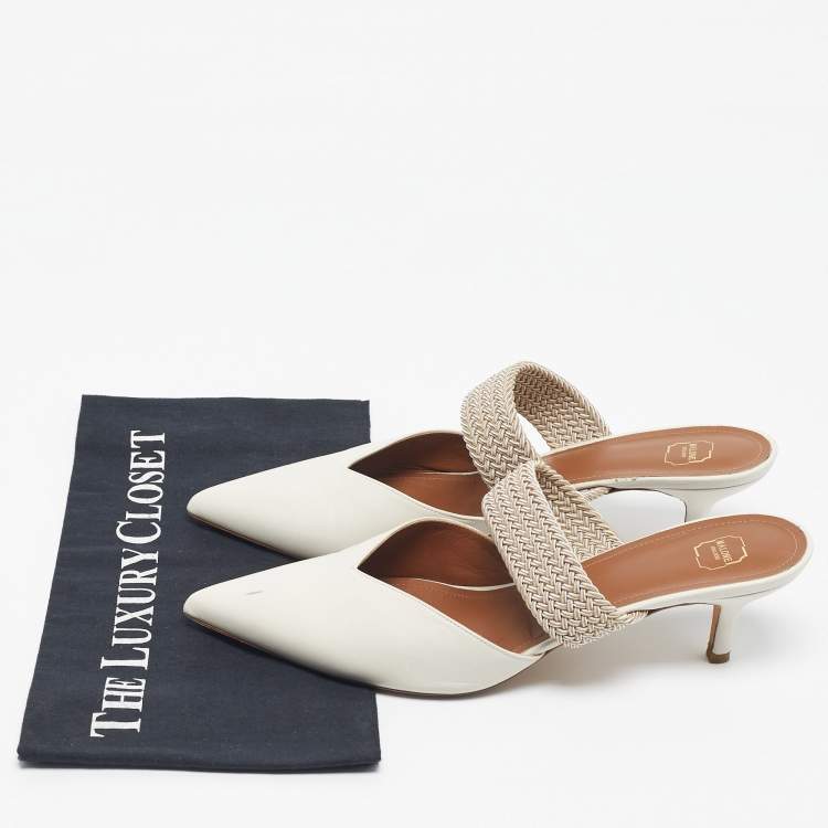Pre Owned Malone Souliers Cream Raffia and Leather Maisie Mules Size 42