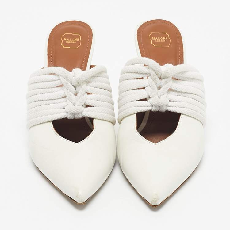 Pre Owned Malone Souliers White Leather Rope Mules Size 38
