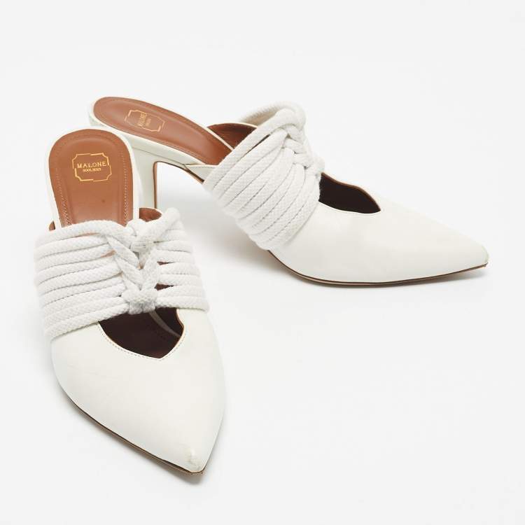 Pre Owned Malone Souliers White Leather Rope Mules Size 38