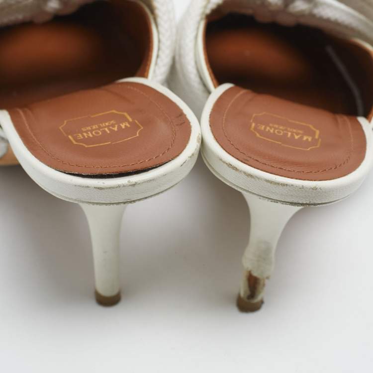Pre Owned Malone Souliers White Leather Rope Mules Size 38