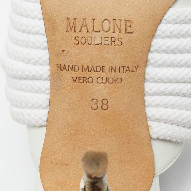 Pre Owned Malone Souliers White Leather Rope Mules Size 38