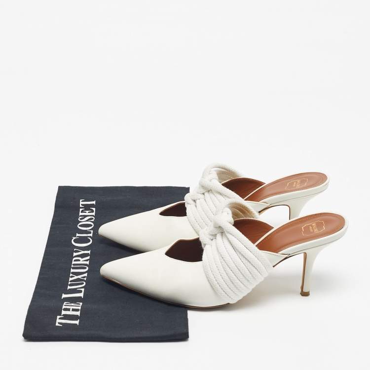 Pre Owned Malone Souliers White Leather Rope Mules Size 38