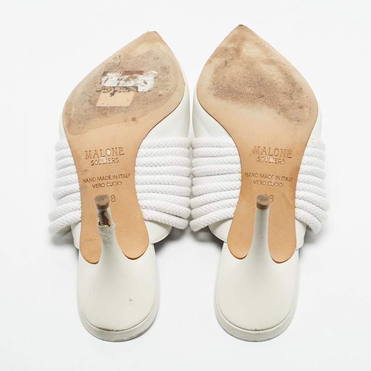 Pre Owned Malone Souliers White Leather Rope Mules Size 38