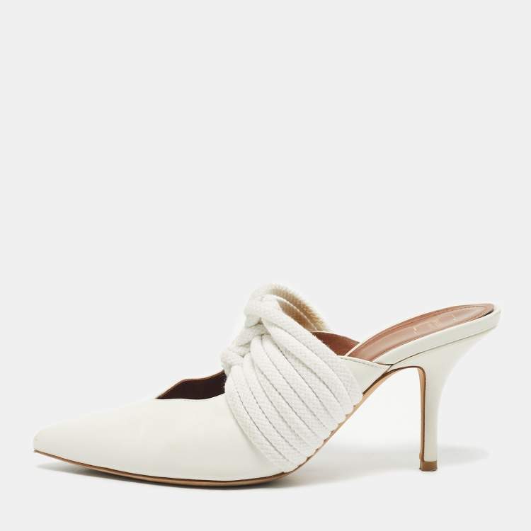 Pre Owned Malone Souliers White Leather Rope Mules Size 38