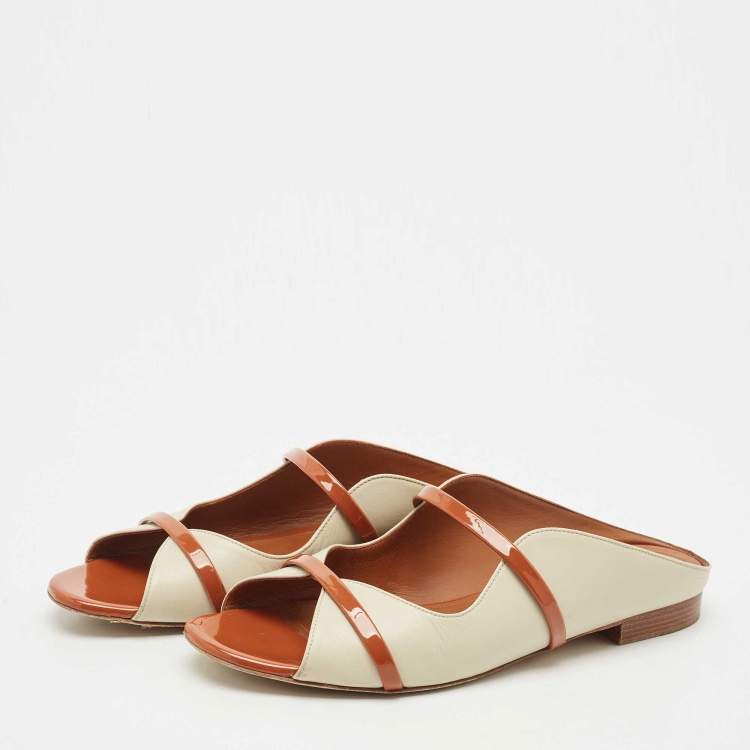 Pre Owned Malone Souliers Beige/Brown Leather Norah Flat Mules Size 40