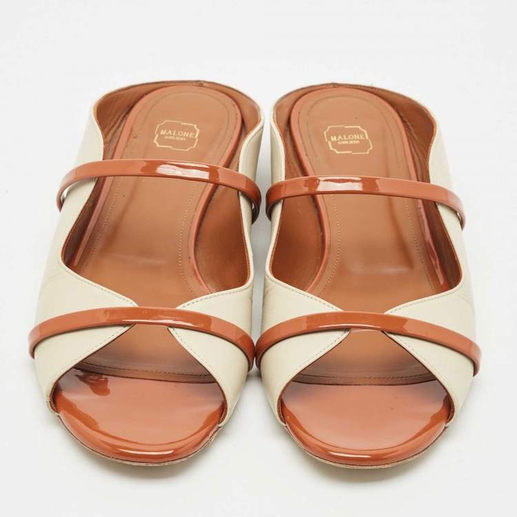 Pre Owned Malone Souliers Beige/Brown Leather Norah Flat Mules Size 40