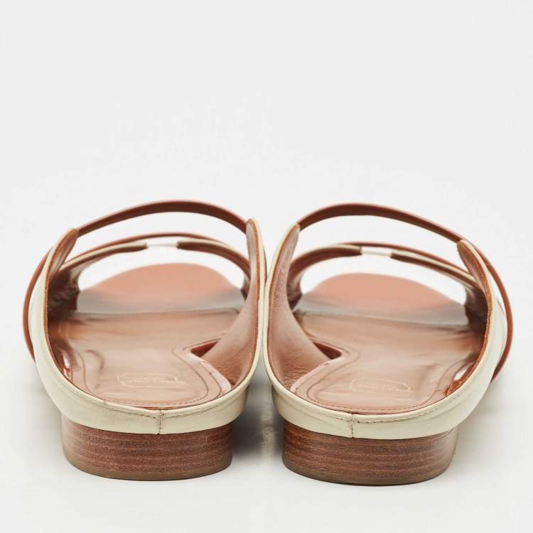 Pre Owned Malone Souliers Beige/Brown Leather Norah Flat Mules Size 40