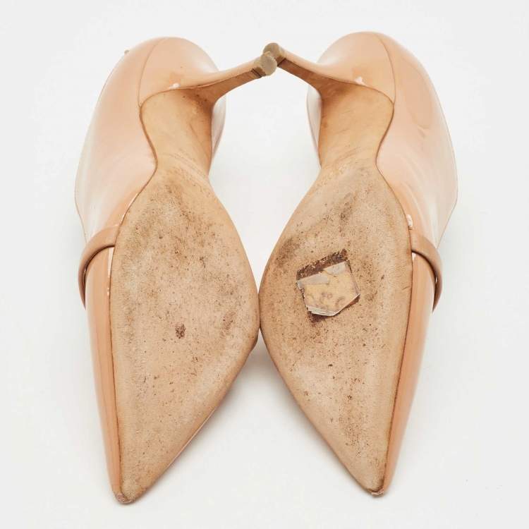Pre Owned Malone Souliers Beige Patent Leather Constance Heel Mules Size 35.5