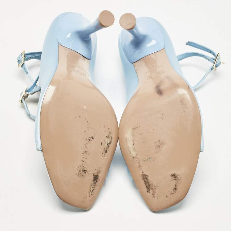 Pre Owned Malone Souliers Blue Satin Riley 90 Ankle Strap Sandals Size 39