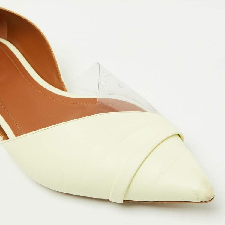 Pre Owned Malone Souliers Buttercup/Clear Leather and PVC Hurley Ballet Flats Size 39.5