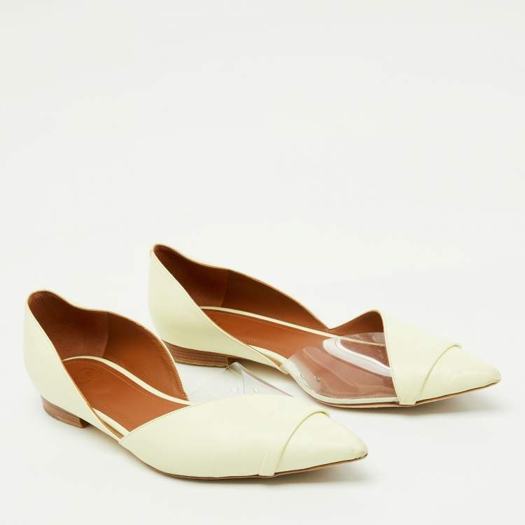 Pre Owned Malone Souliers Buttercup/Clear Leather and PVC Hurley Ballet Flats Size 39.5