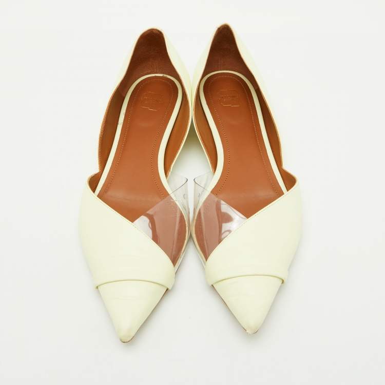 Pre Owned Malone Souliers Buttercup/Clear Leather and PVC Hurley Ballet Flats Size 39.5