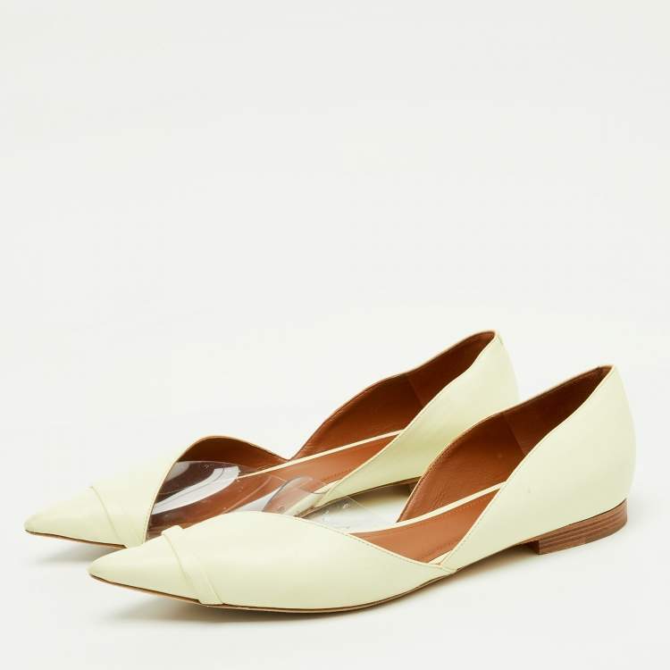 Pre Owned Malone Souliers Buttercup/Clear Leather and PVC Hurley Ballet Flats Size 39.5