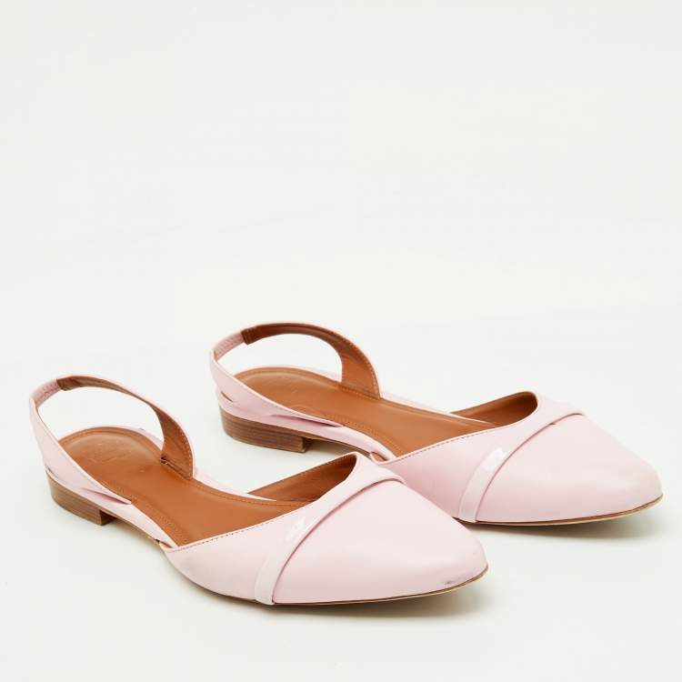 Pre Owned Malone Souliers Pink Leather Elsie Slingback Flat  Size 39.5